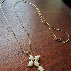 Pearl-like cross necklace